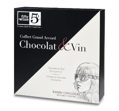 [241009_7893] Coffret grand accord Chocolat & Vin - 273g (1 bouteille 50cl + 1 boite ganaches pure origine + 1 boite palets pure origine)
